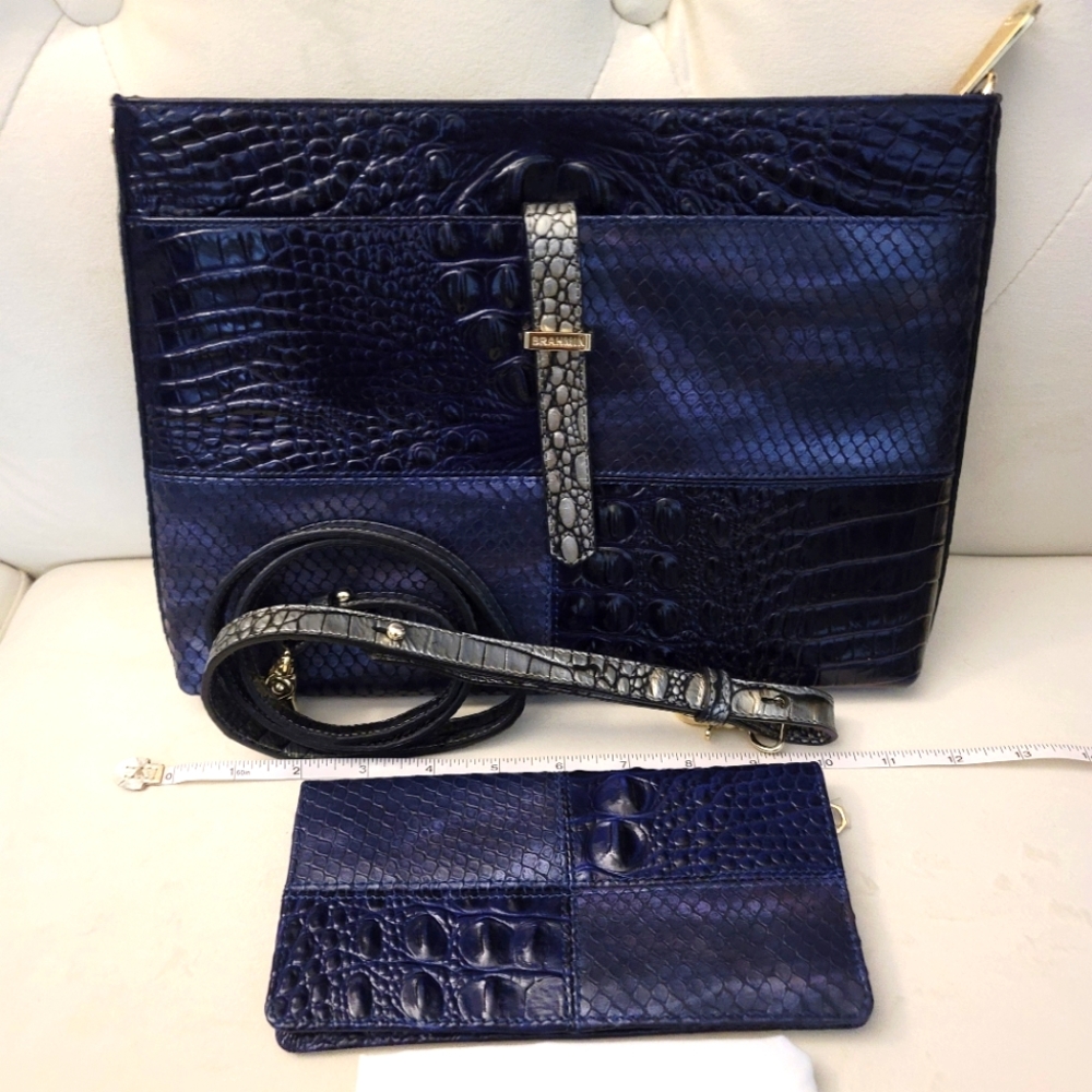 Brahmin Blue and Navy Croc Embossed Bag Set